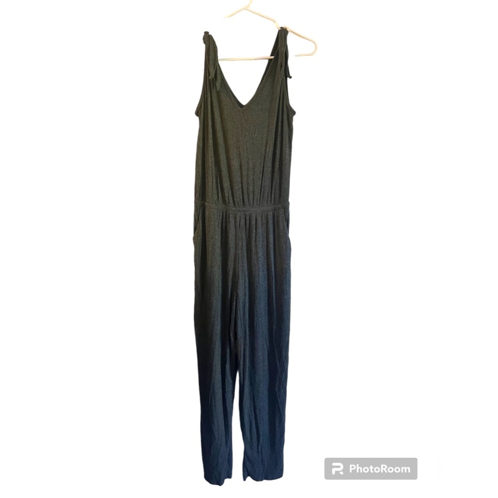 Lulus Belmore Heathered Charcoal Grey Ribbed Sleeveless Jumpsuit size M …